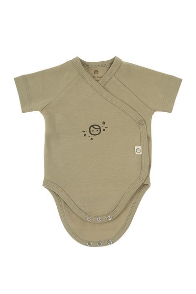 Little Gusto Short Sleeve Double Breasted Bodysuit Newborn Khaki Organic Cotton
