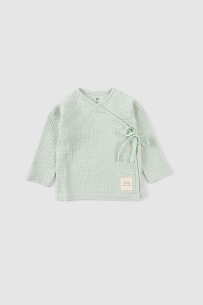 Little Gusto Double Breasted Collar Muslin Baby Jacket Green Organic Cotton