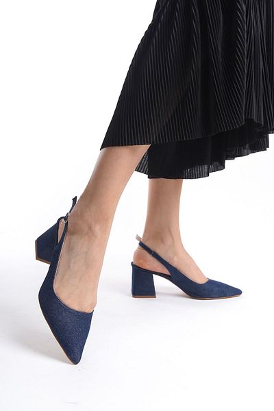 NITU Shoes Stiletto din denim cu toc gros