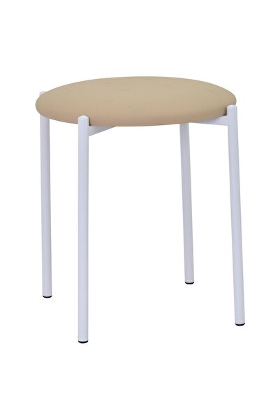 VİLİNZE Nil Beyaz Metal Ayak Deri Istiflenebilir Mutfak-balkon Taburesi (6 ADET)