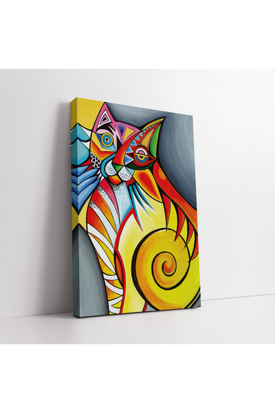 KOSS Dijital Tablou abstract colorat pe pânză cu portret de pisică