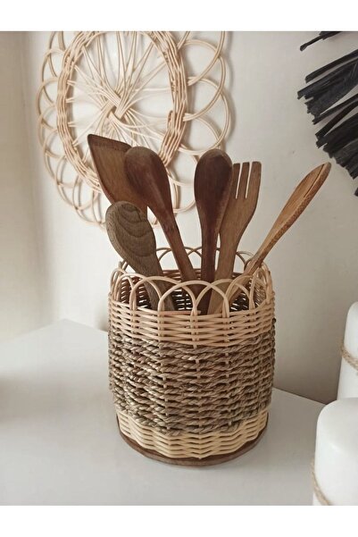 Bohodella Rattan, Bambu, Hasır Kaşıklık, Tezgah üstü Kaşık Standı