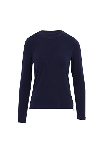 GİZİA Yuvarlak Yaka Aksesuralı Lacivert Bluz