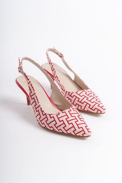 NITU Shoes Pointed Toe Low Heel Red Pattern Stiletto