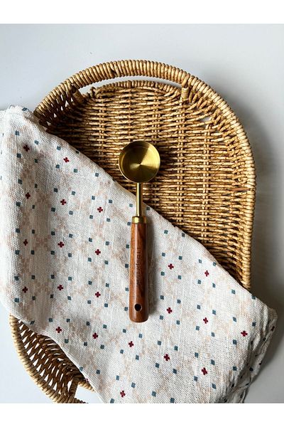 Mottogo 15 Ml Capacity Gold Measure Wooden Handle Spoon