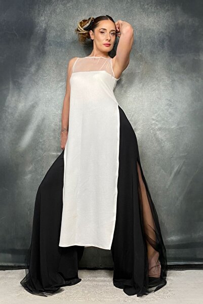 Quincey Long Slit Tulle Detailed Tunic