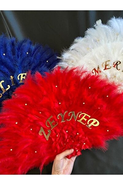 TAN EVENT Kırmızı Gelin Yelpazesi 60*35 Cm,kına Gecesi,bekarlığa Veda,henna Night ,ahşap Tüylü Yelpaze,