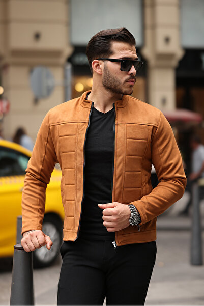 gm giyimarket Men's Suede Seasonal Jacket - Water and Windproof, Slim Fit Lined