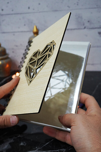 markcat Heart Themed Dotted Notebook with Wooden Cover - Agenda and School Notebook (A5 - 120 Pages)