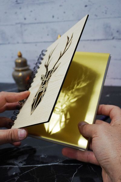 markcat Deer Themed Dotted Notebook with Wooden Cover - Agenda/school Notebook (A5 - 120 Pages)
