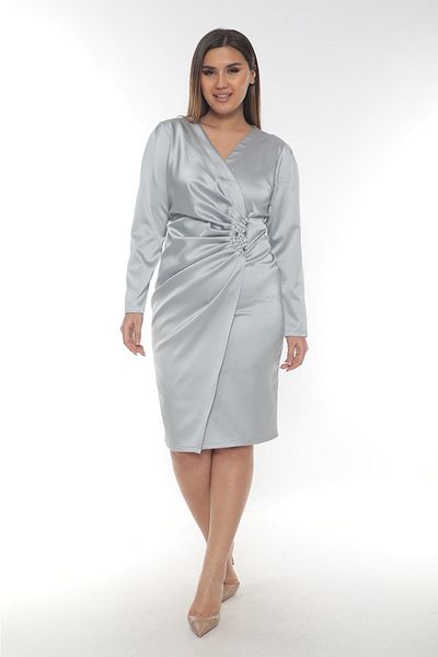 etselements X Modapo Women's Stone Embroidered Double Breasted Midi Dress