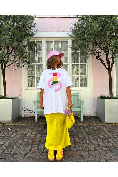 Jose Clothing Λευκό μπλουζάκι Oversize - Crew Neck, κοντό μανίκι, εμπριμέ οργανικό βαμβάκι