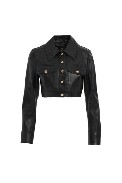 GİZİA Gold Düğme Detaylı Kısa Siyah Deri Ceket