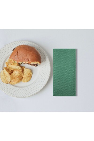 AIRLAID Meyart Yeşil Kumaş Dokulu Airlaid Servis Peçetesi 40x40 1/8 Kitap Katlama 50'li Paket