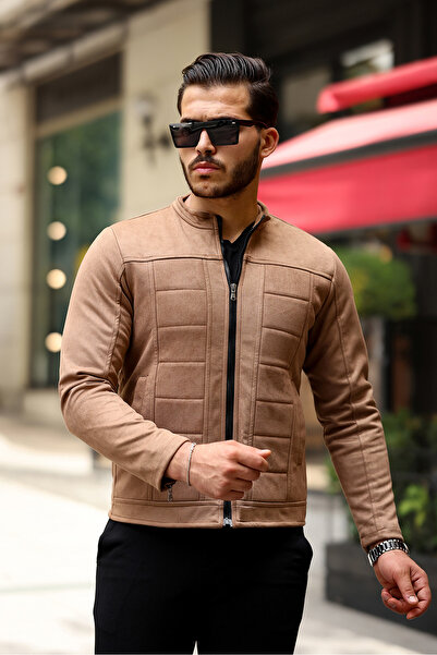 gm giyimarket Чоловіча замшева сезонна куртка водо- та вітронепроникна на підкладці з тонкою облягаючою підкладкою