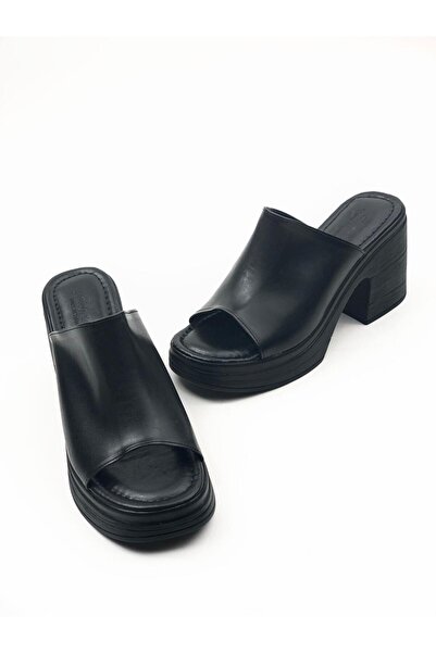 Les Passent Black Denver Skin High Heeled Orthopedic Slippers - Ready Comfort Sole