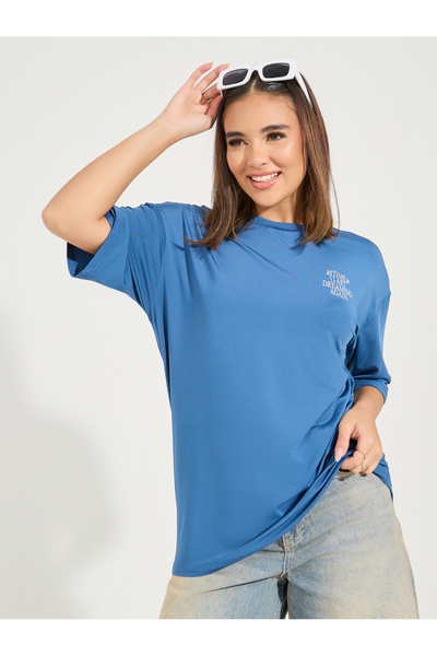 Styli Oversized Start Dreaming Slogan T-Shirt with Dropped Shoulder