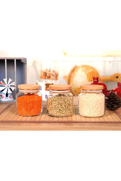 CAM Berry 3-Piece Wooden Jar with Lid 635 Cc