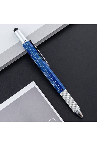 MAB 6-in-1 Vip Gift Pen - Ballpoint, Ruler, Scale, Stylus, with Screwdriver (Dark Blue)