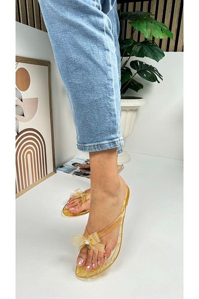 Nstil Yellow Women's Slippers - Flip Flop Gel, Oval Toe, Stone Detailed, Flat Sole C3