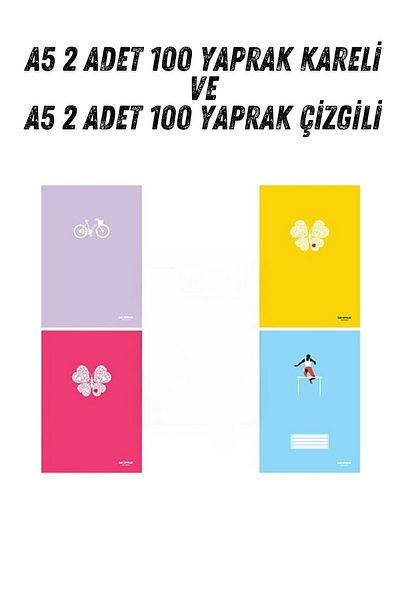 Mopak A5 Small Size 100 Sheets Checked and Lined School Notebook - 4 Pieces