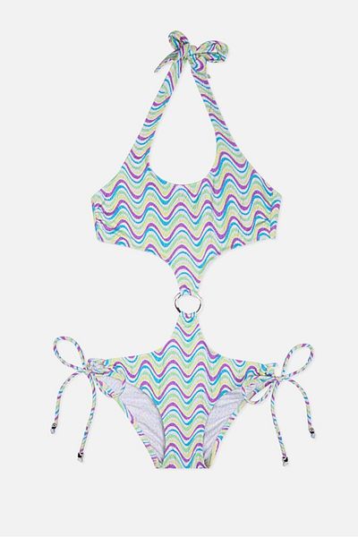 AYYILDIZ 4957 Purple Patterned Girls' Swimsuit