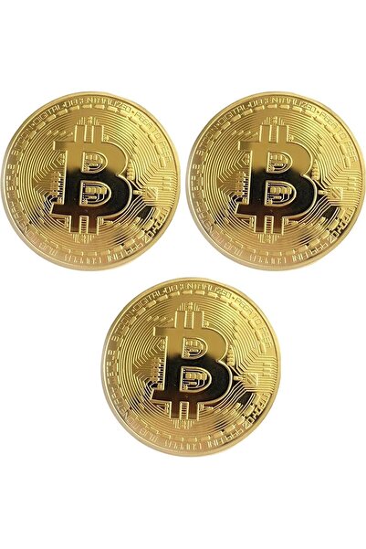 MAB Bitcoin Madeni Hatıra Parası - 3 adet - Hediyelik Kutulu Sikke Para, Krip...