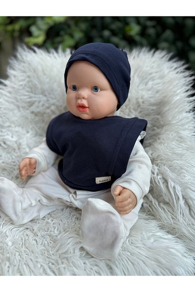 kubbe Cotton Navy Blue Baby Vest Food and Drooling Bib - High Absorption and Large Protection Area