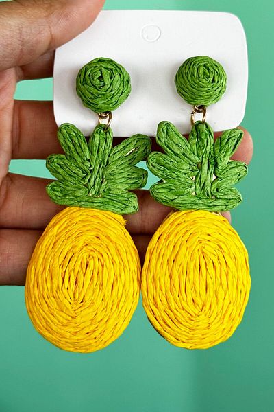 TAKIŞTIR Pineapple Figured Yellow and Green Earrings - Double Colors