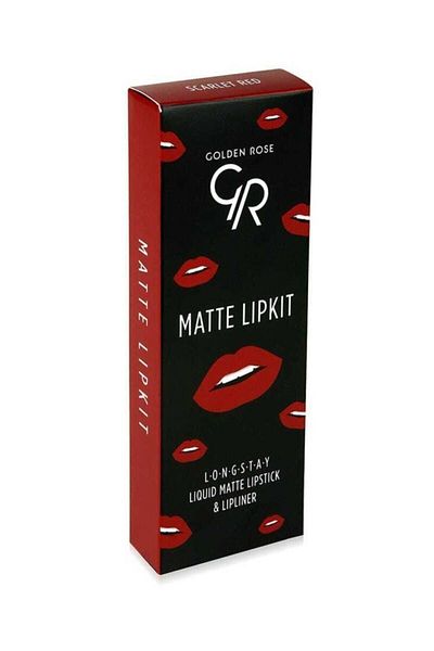 Golden Rose Matte Lip Kit - Scarlet Red - Liquid Matte Lipstick & Lip Liner - 8691190432942