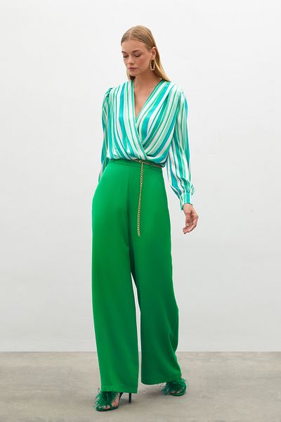 Sateen Chain Satin Crepe Trousers - Green