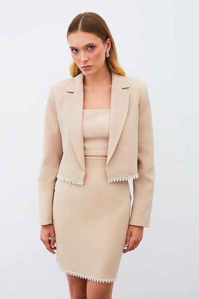 Sateen Accessory Short Jacket - Beige