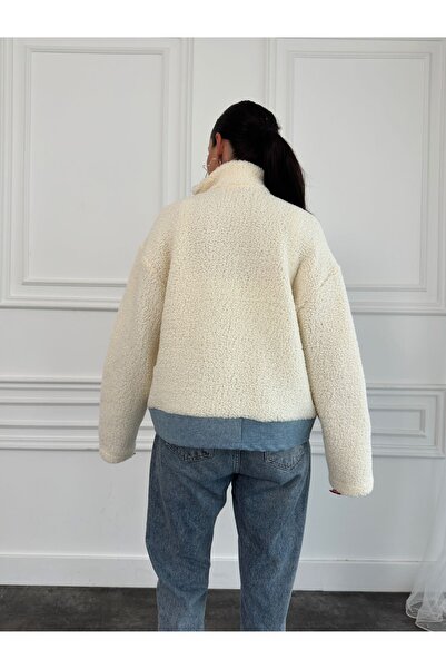 Benisengiydir Екрю плюшено яке - риза с яка, цип, двойни джобове