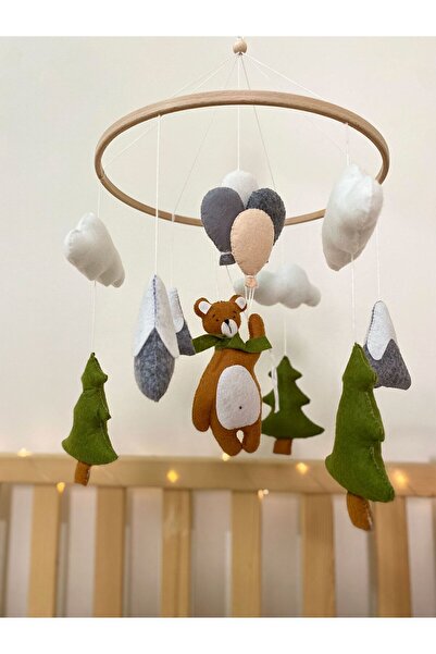 Fawdecor (MÜZİKSİZ VE ASKI APARATSIZ) El Yapımı Ayıcıklı Bebek Dönencesi, Ayıcıklı Bebek Odası Aksesuarı