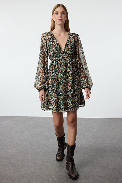 Trendyol Collection Mehrfarbiges ethnisches Mini-Webkleid TWOSS23EL00519