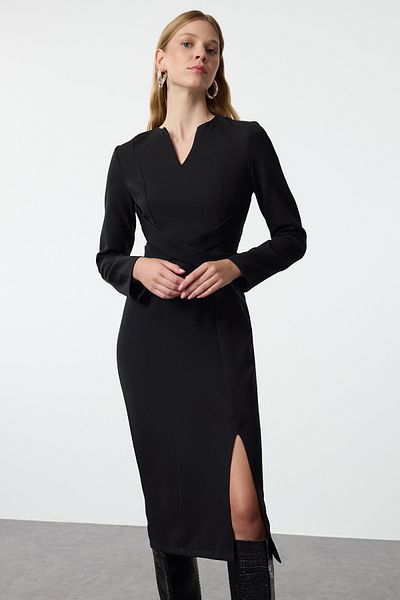 Trendyol Collection Černé tkané šaty Saran v midi délce - Twoaw25el00165