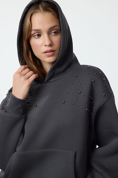 Trendyol Collection Antracit relaxált/kényelmes szabású vastag polár belső kötött pulóver TWOAW25SW00137