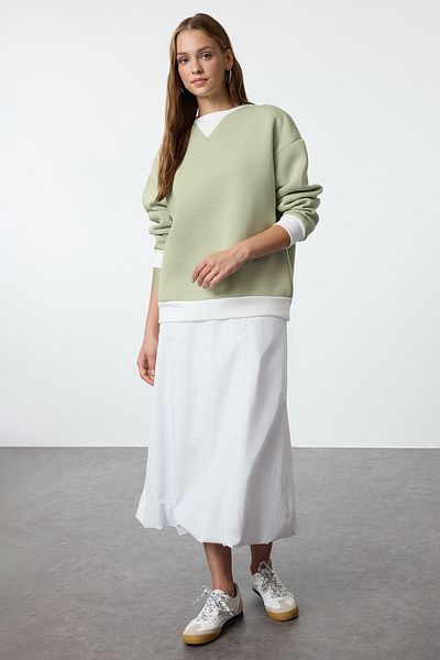 Trendyol Collection Χοντρό πλεκτό φούτερ Oversize Μέντα Color Blocked - Twoaw25sw00021