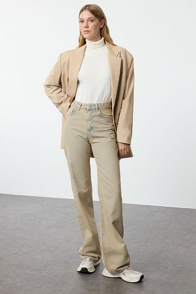 Trendyol Collection Magas derekú, sárga-világoskék széles lábú farmernadrág - TWOSS23je00068