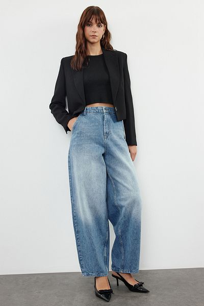 Trendyol Collection High Waist Blue Baggy Jeans - Barrel Cut Twoaw25Je00297