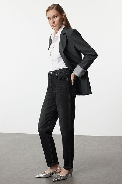 Trendyol Collection Blugi Mom negri cu talie înaltă - TWOAW25JE00139