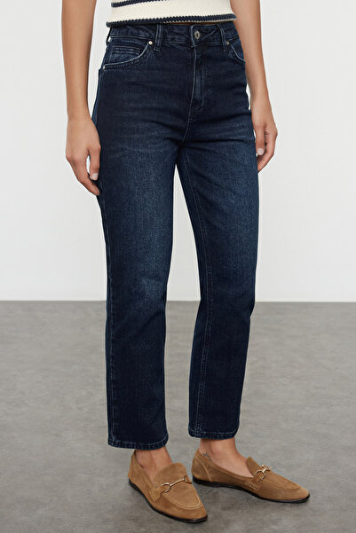 Trendyol Collection Půlnoční modré rovné džíny s vysokým pasem - TWOAW25JE00085