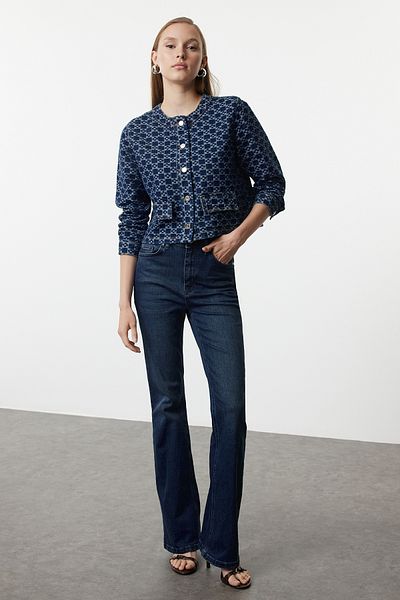 Trendyol Collection Sötétkék mintás zseb részlet Crrop farmer bomber dzseki TWOAW25CE00030