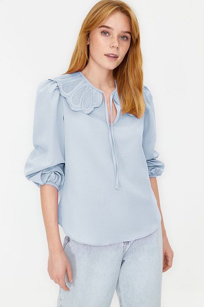 Trendyol Collection Bluză țesătă cu guler pentru bebeluși albastru deschis - TWOAW22BZ0563