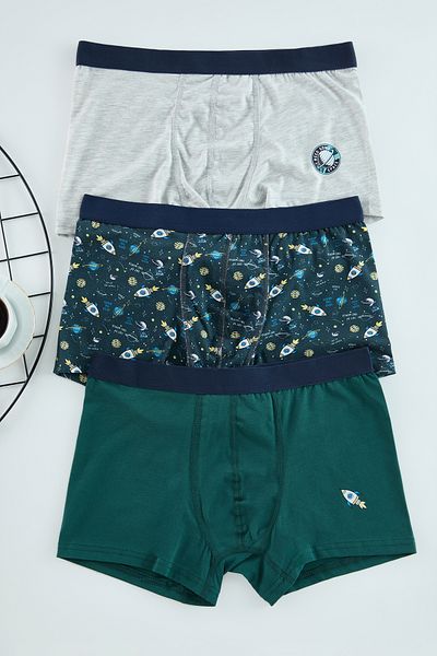 Trendyol Collection 3 Συσκευασία ίσια βαμβακερά μπόξερ με σχέδια - TMNAW25BX00011