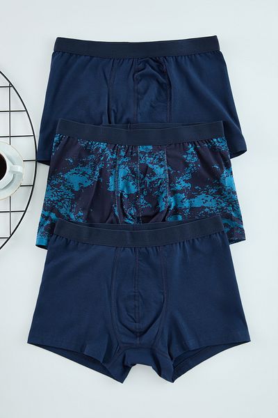 Trendyol Collection Námořnická modř 3 balení vzorované/rovné bavlněné boxerky TMNAW25BX00019
