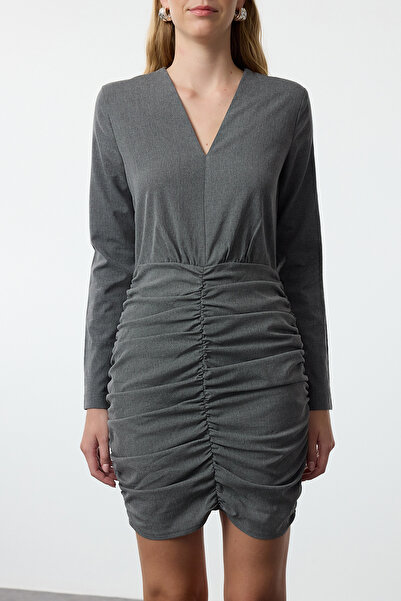 Trendyol Collection Gray Mini Woven Dress - Drape Detailed, Body Wrap Twoaw25el00160