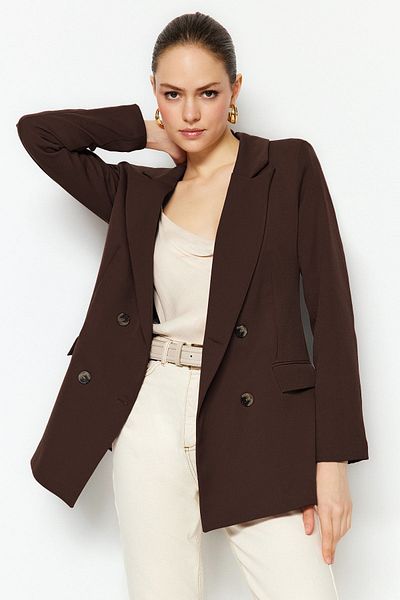 Trendyol Collection Dwurzędowa marynarka w kolorze ciemnobrązowym - podszyta, TWOAW21CE0145
