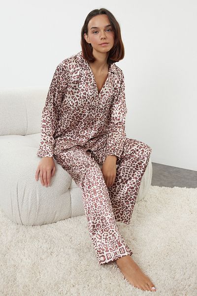 Trendyol Collection Leopard Print Satin Pajamas Set - Shirt and Pants Thmaw25Pt00033