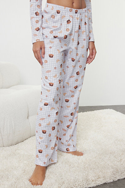 Trendyol Collection Kostkovaná pletená sada pyžama – vícebarevná, 100% bavlna Thmaw25Pt00122